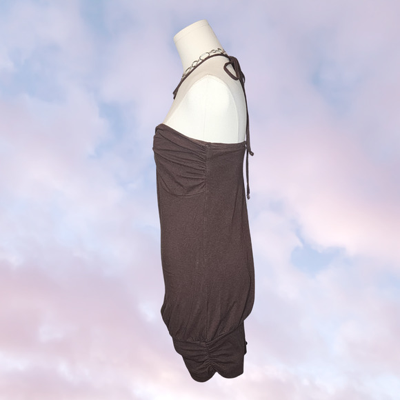 Vtg Y2k Moda Intl Brown Beach Cover Up Preppy Halter Mini Short Dress Top Sz M - Picture 3 of 6